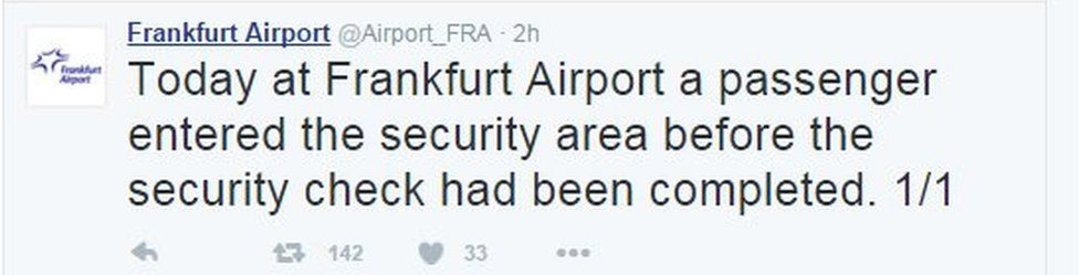 Tweet from Frankfurt Airport