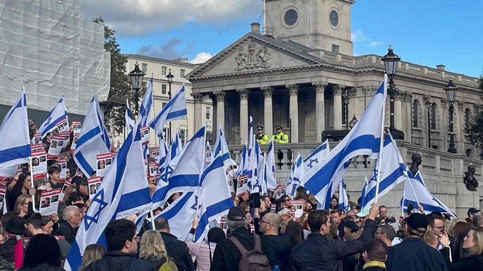 The Israeli flag is everywhere across the event