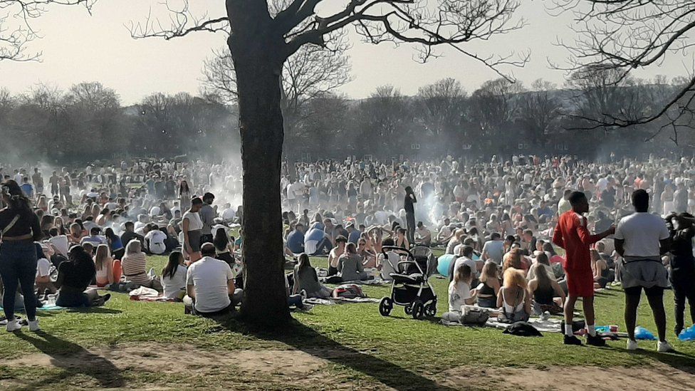People at Woodhouse Moor in Leeds on Tuesday