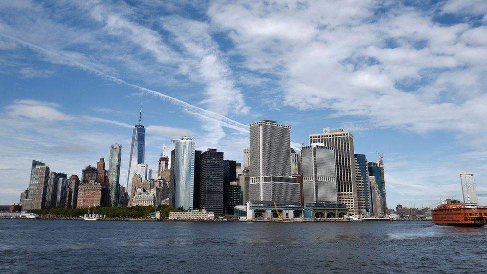 This photo shows a view of the Financial District from a cruise boat on September 27, 2018, in New York.