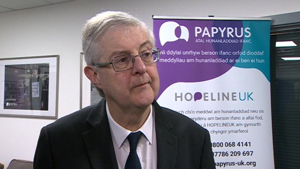 First Minister Mark Drakeford at the opening of charity Papyrus's office in Wales