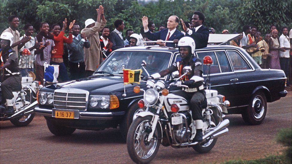 Mitterrand on visit to Rwanda, 1984
