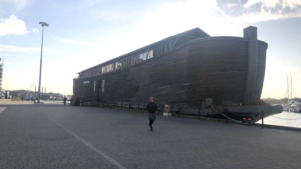 A replica of Noah's Ark is docked in Ipswich .