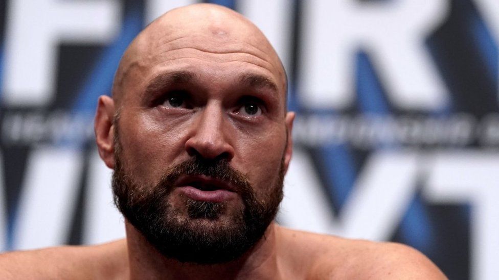 Tyson Fury during a press conference following his victory over Dillian Whyte at Wembley Stadium, London.