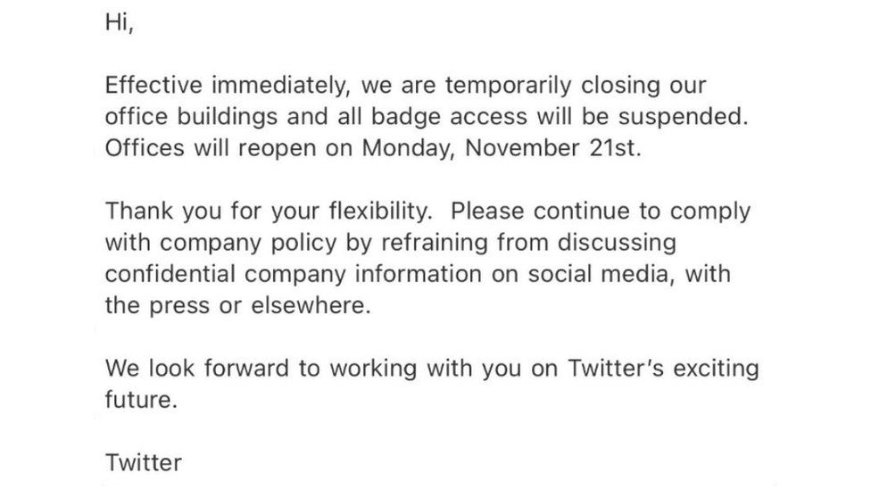 Screengrab of message sent to Twitter staff.