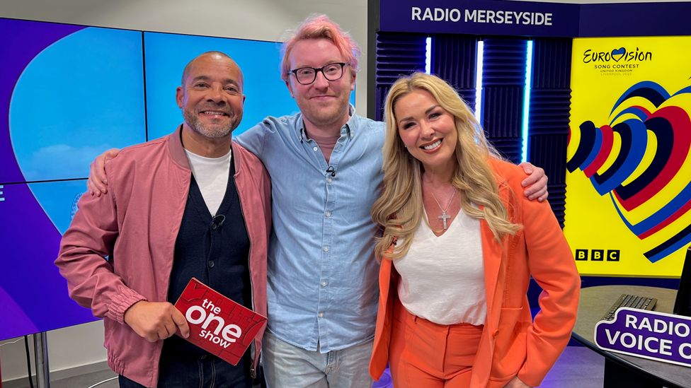 One Show presenter Kevin Duala, Voice of Eurovision Paul Quinn and Actress Claire Sweeney