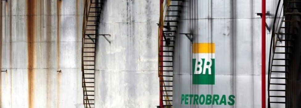 The logo of Brazil's state-run Petrobras oil company is seen on a tank in Cubatao, Brazil (12 April 2016)