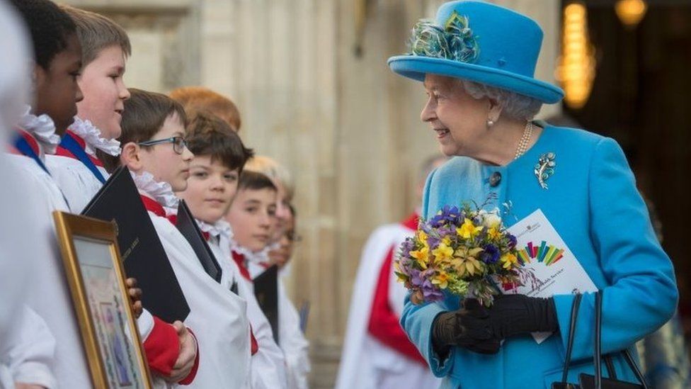 Queen Elizabeth II is pictured as she attends a Commonwealth Service in Westminster Abbey in central London, on March 14, 2016