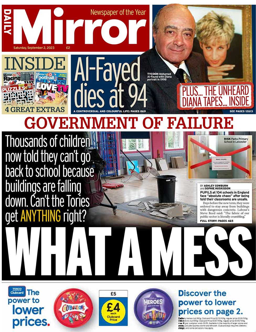 The front page of the Daily Mirror
