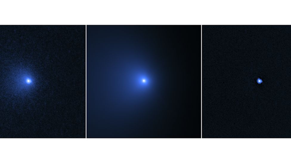 Three images of parts of the Bernardinelli-Bernstein comet