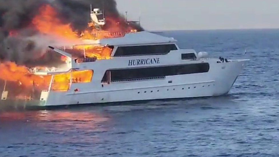 Fire on board boat in Egyptian Red Sea