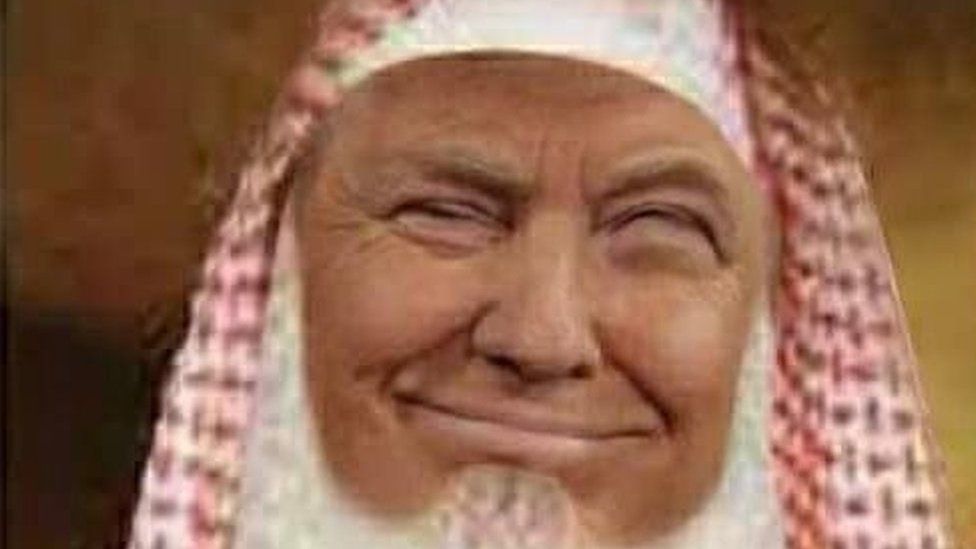 Photoshopped image of Donald Trump as a Saudi cleric