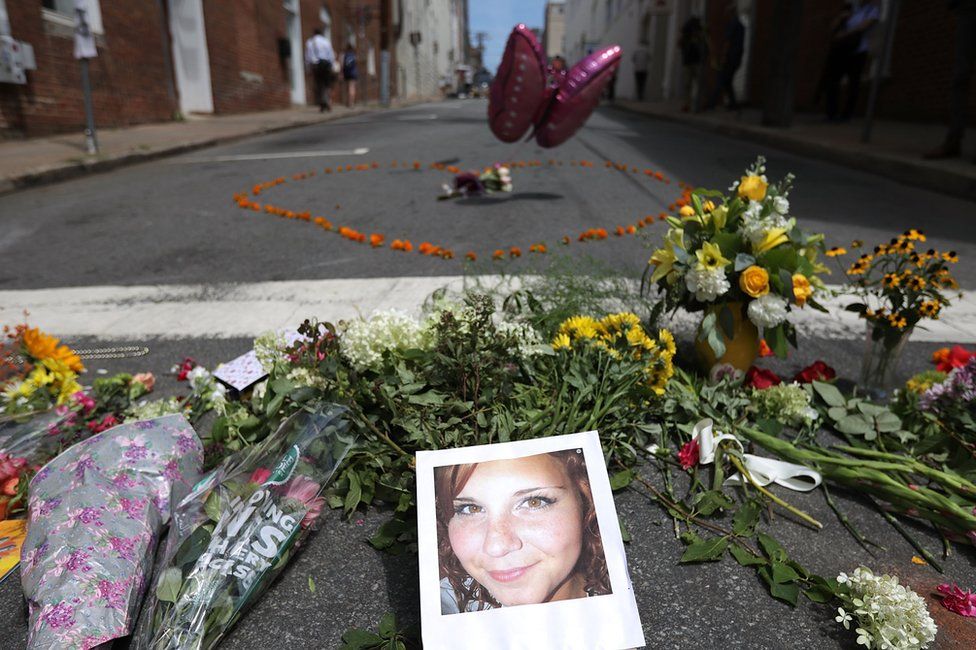 A memorial to Heather Heyer at the place where she died