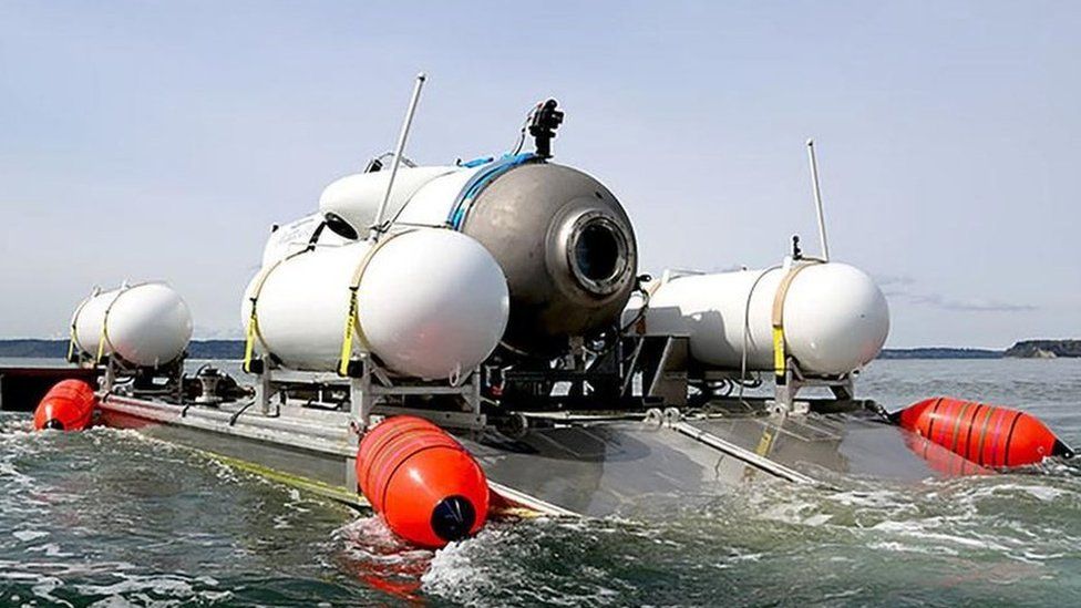 A picture of the Titan sub as it deploys