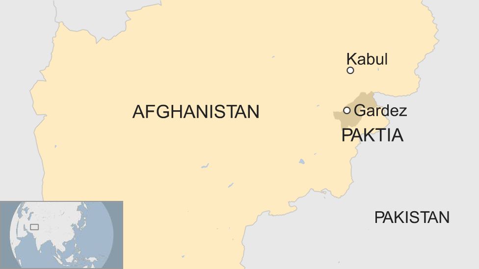 A map showing the city of Gardez in Afghanistan