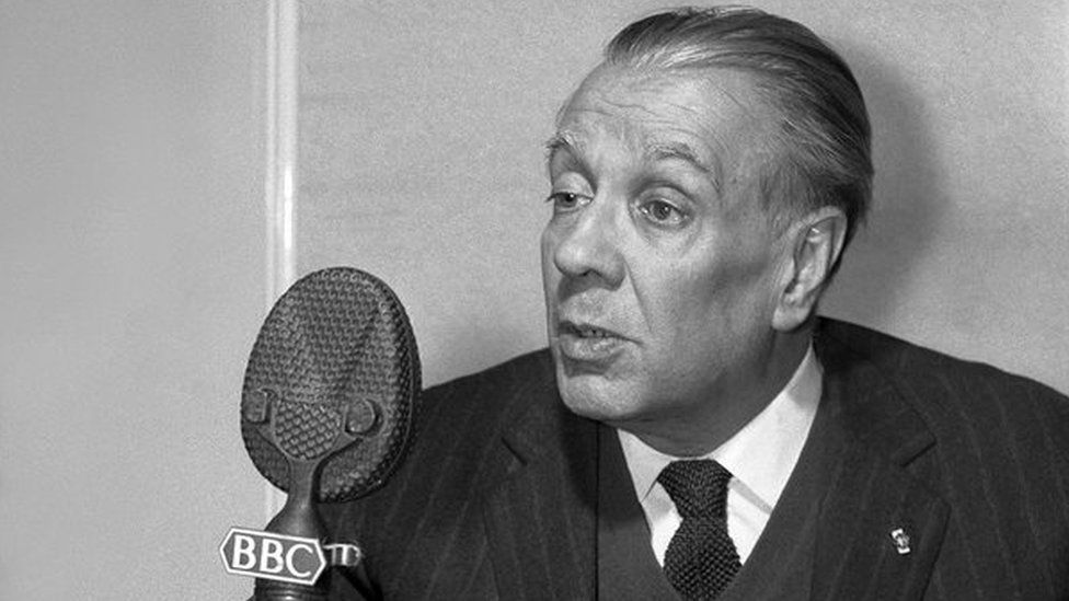 Picture shows Jorge Luis Borges, the well-known Argentine poet and writer, photographed during an interview for the BBC Latin-American Service programme, Letras y Artes in 1963