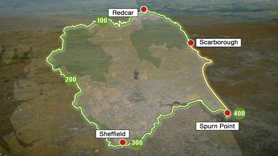 Map of Ben Dave's run around Yorkshire