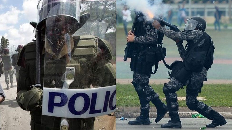 Riot police in Nairobi and Brasilia