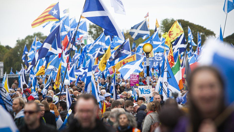 Pro-Scottish independence supporters marching in 2019