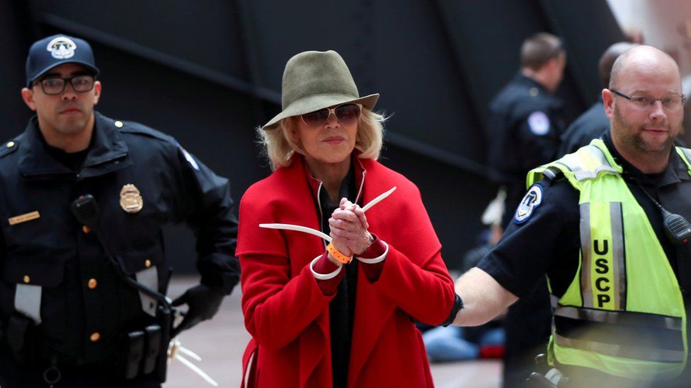 Jane Fonda arrested for protesting inside the Senate Office Building on Capitol Hill in Washington D.C.