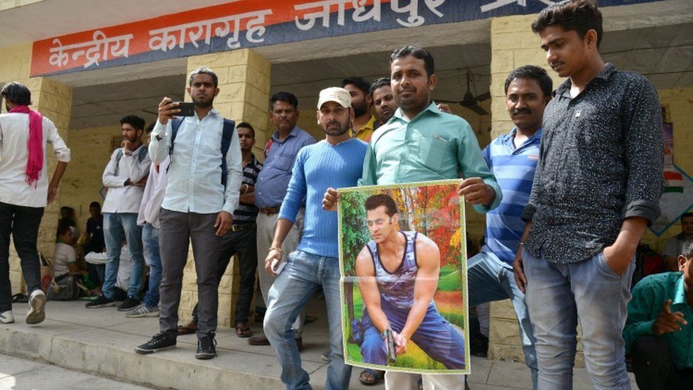 Fans show support outside the central jail in Jodhpur