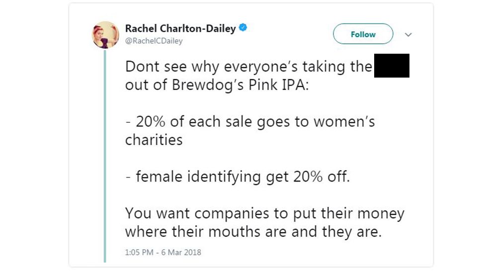 A woman defends Brewdog's Pink IPA campaign on Twitter