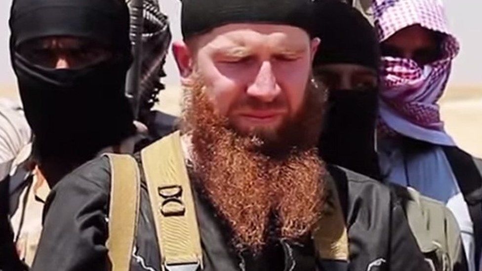 Tarkhan Batirashvili, also known as Omar Shishani, appearing in a video with other militants in Syria (3 July 2014)