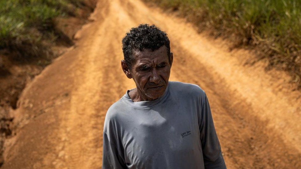 Joao Batista Rodrigues Costa, 61, poses after having walked 20 days in the jungle on the banks of the Uraricoera river to get out of the Yanomami reserve, in Puerto del Arame, Villa de Paredao, in Alto Alegre, Brazil, 07 February 2023