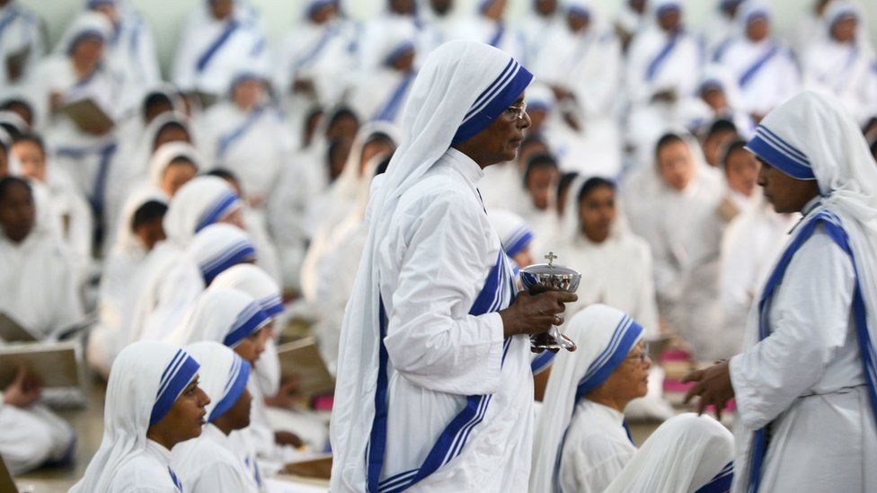 Indian nuns from the Catholic Order of the Missionaries of Charity