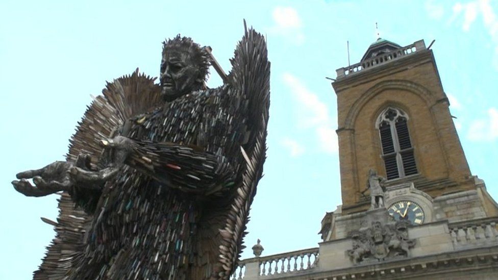 The Knife Angel sculpture at All Saints Church Northampton