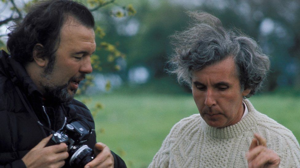 Director Peter Hall with writer Ronald Blythe on the set of Akenfield