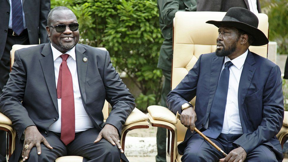 Riek Machar (right) and President Salva Kiir