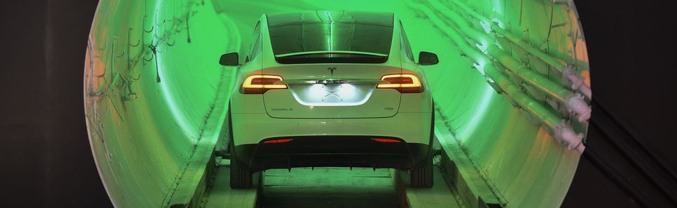 Tesla car in LA test tunnel. 18 Dec 2018