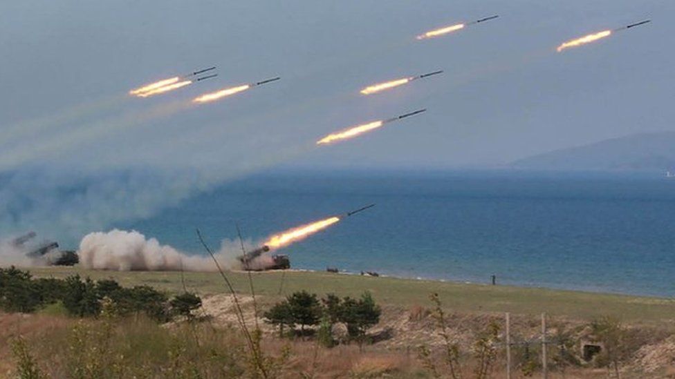 This undated picture released by North Korea's official Korean Central News Agency (KCNA) on April 26, 2017 shows live-fire exercises