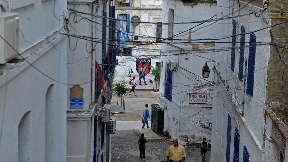 A general view shows the Soustara neighbourhood in the old part of Algiers known as the 'Kasbah', which is historically known to be predominantly supporting the Union Sportive Medina d'Alger (USMA) football club, on October 11, 2016