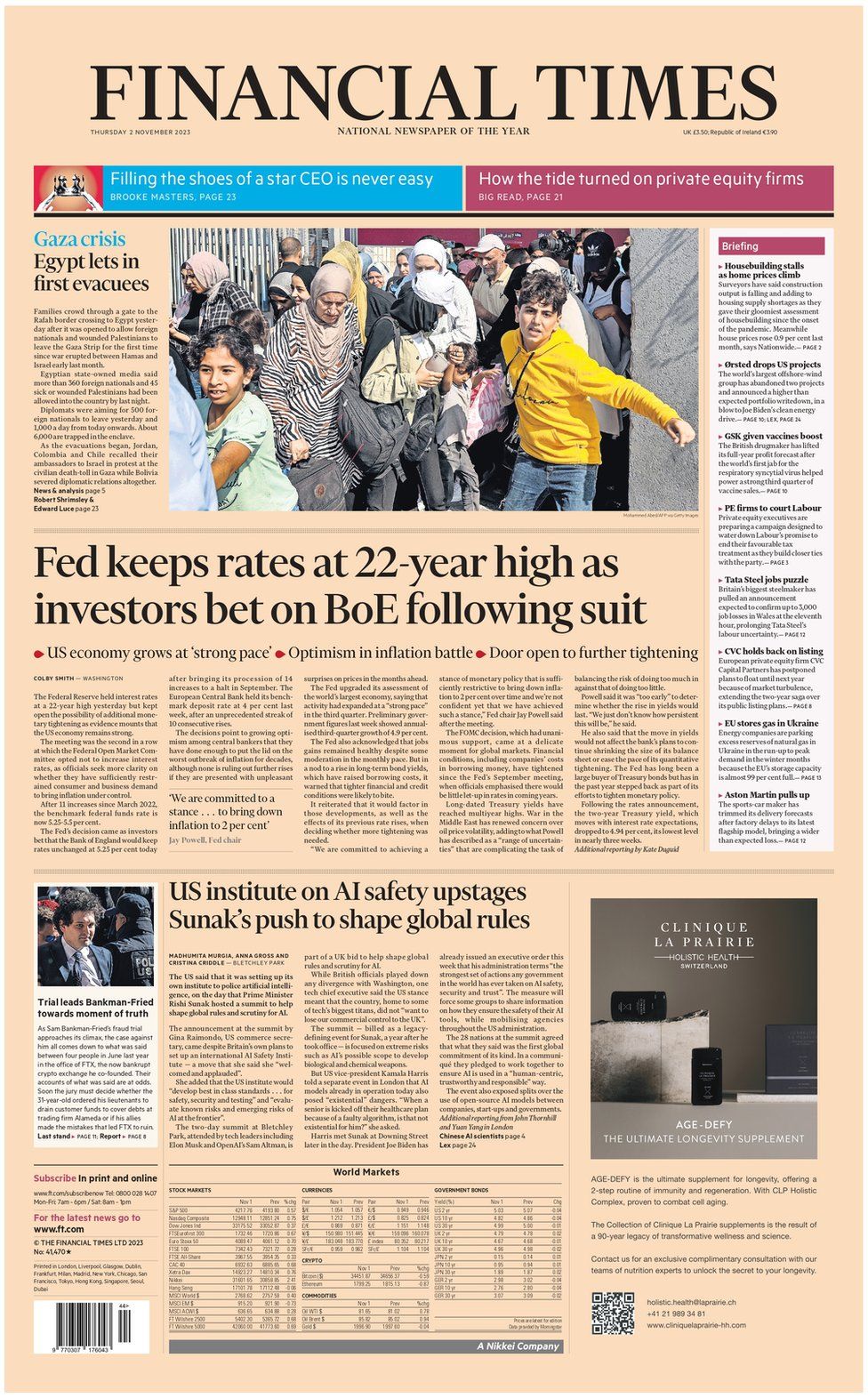 The front page of the Financial Times