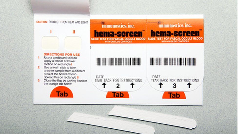 A bowel cancer screening home test kit