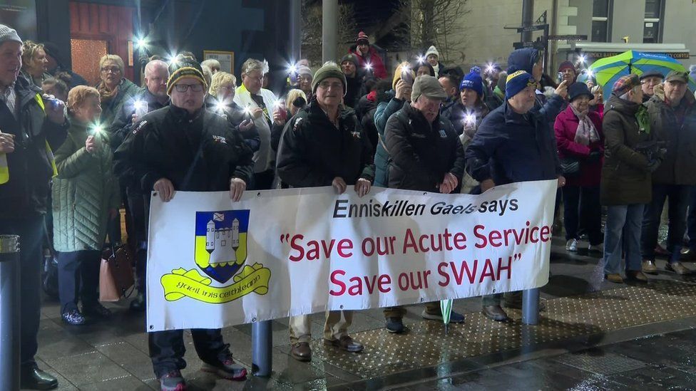 Protesters outside Enniskillen Town Hall