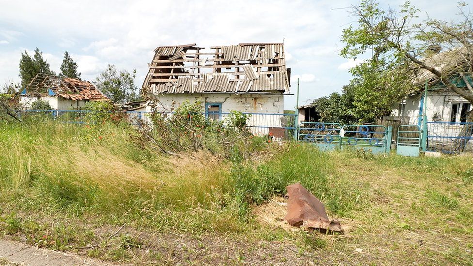 A destroyed house in Neskuchne, eastern Ukraine. Photo: 13 June 2023