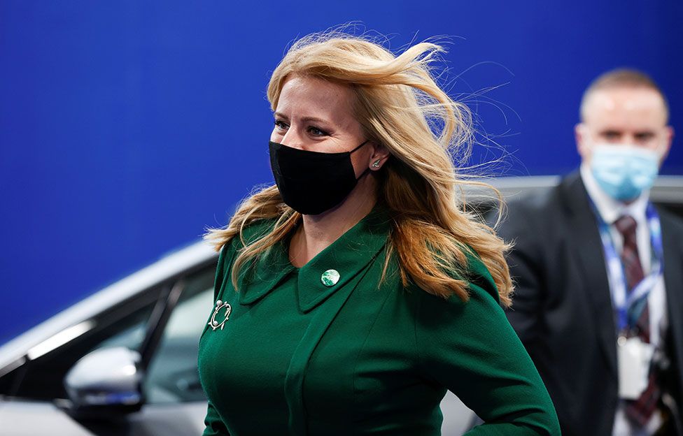 Slovakia's President Zuzana Caputova arrives for the Cop26 summit at the Scottish Event Campus (SEC) in Glasgow on 1 November 2021