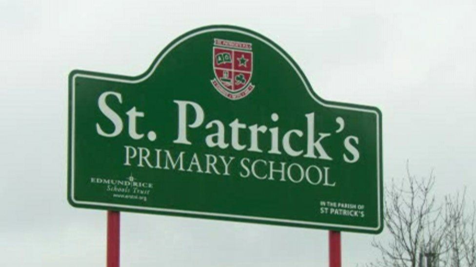 The sign outside St Patrick's School on Pim Street, North Belfast.