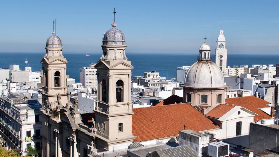 View over the old city of Montevideo and the cathedral