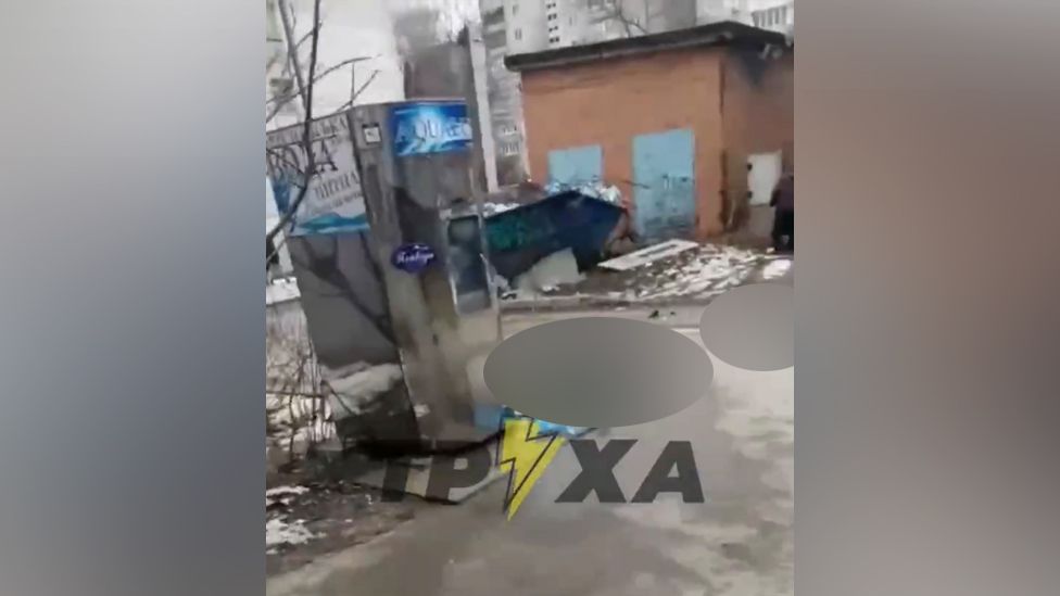 Image of aftermath of alleged attack in Kharkiv