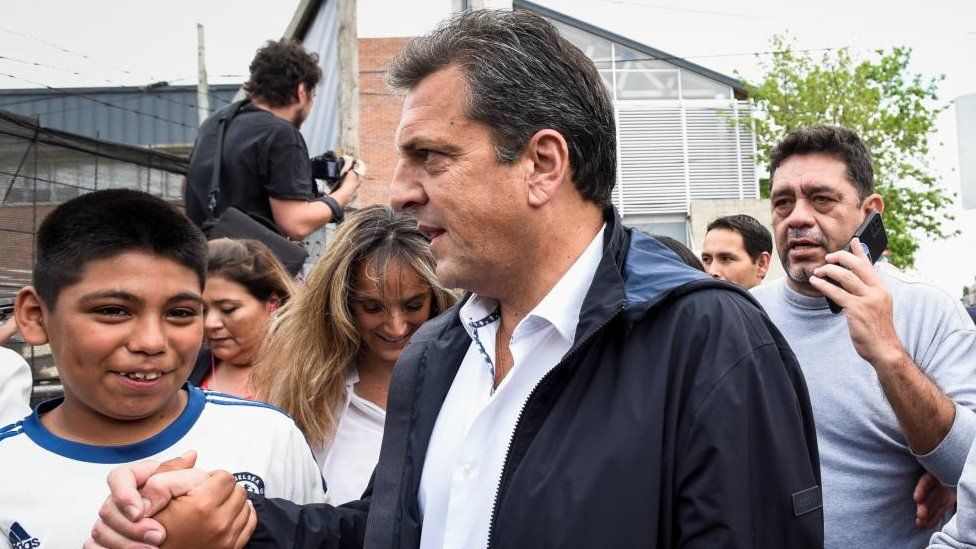 Argentina's presidential candidate Sergio Massa arrives to cast his vote during Argentina's presidential election, in Tigre, on the outskirts of Buenos Aires, Argentina October 22, 2023.