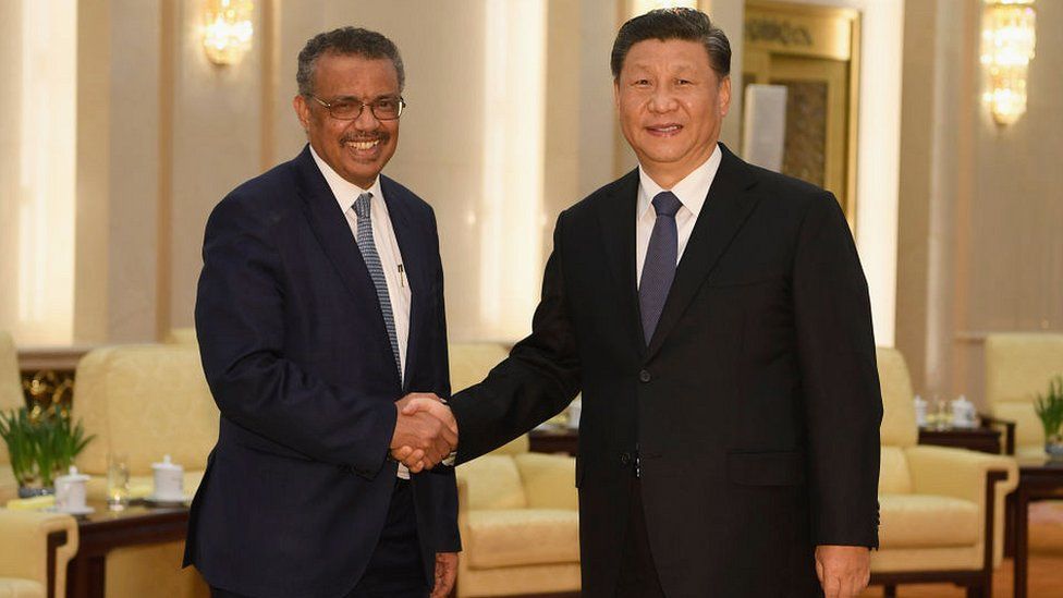 WHO director general Tedros Adhanom Ghebreyesus with Chinese President Xi Jinping