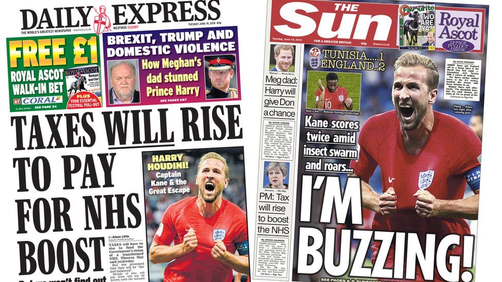 Daily Express and Sun front pages - 19/06/18