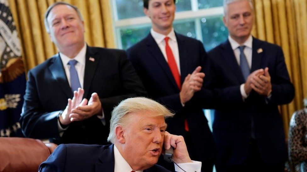 President Trump on the phone to the Israeli and Sudanese leaders, 23 October 2020