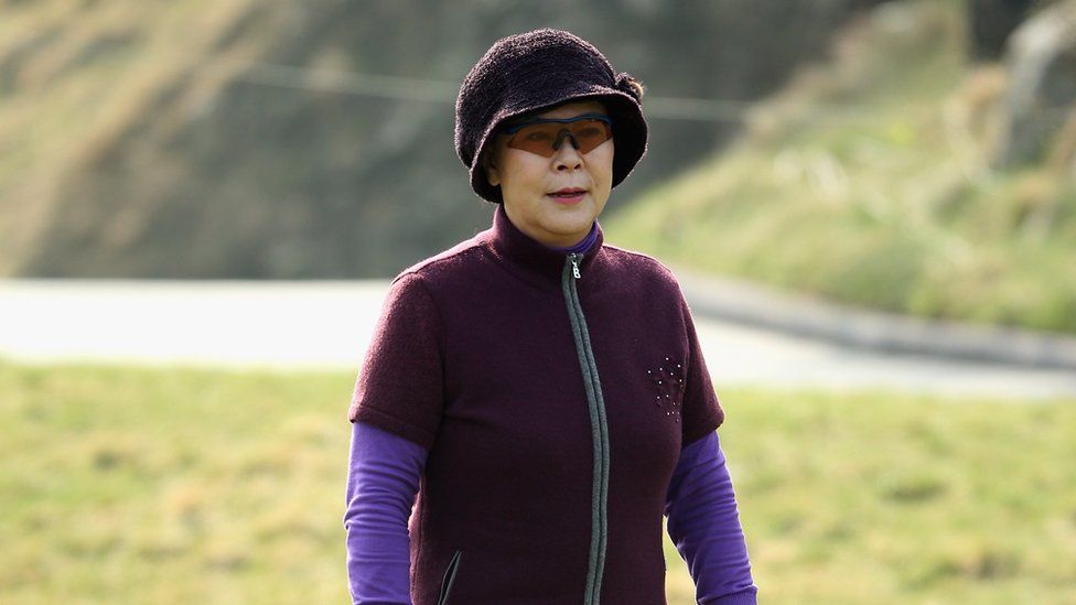 Shin Young-ja, former Lotte Shopping CEO, at the Pro Am tournament prior to the start of the Ballantine's Championship at Blackstone Golf Club on April 24, 2013 in Icheon, South Korea