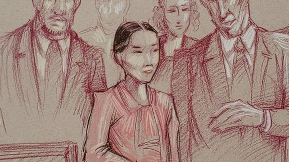 Yujing Zhang, 33, flanked by two U.S. marshals, stands to leave after she was found guilty of lying to a federal officer and trespassing at U.S.President Donald Trump"s Mar-a-Lago resort, in a sketch made at U.S. District Court in Fort Lauderdale, Florida,