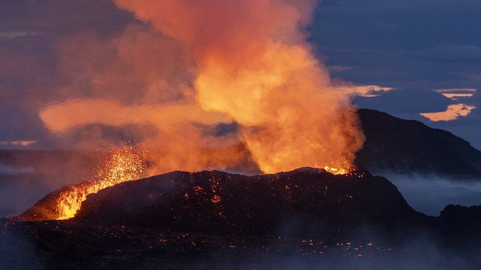 Mount Fagradalsfjall volcano spews lava after an eruption in Reykjavik, Iceland, on July 16, 2023